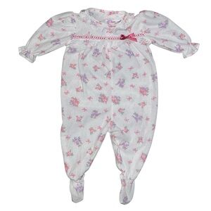Vintage Early 90s Sears Newborn Footed Pajamas Floral with Lace & Ruffle Details